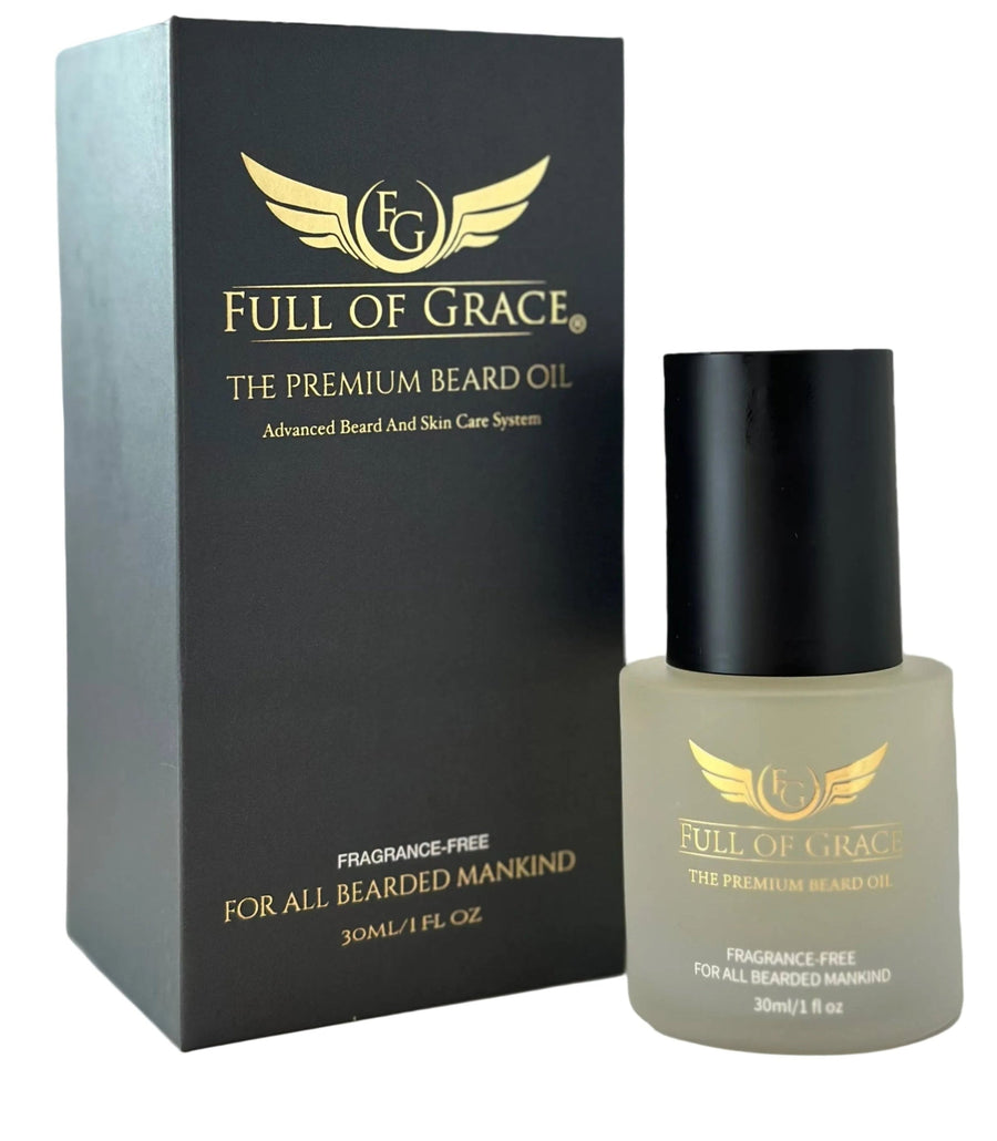 FULL OF GRACE Fragrance-Free Beard Oil bottle and box