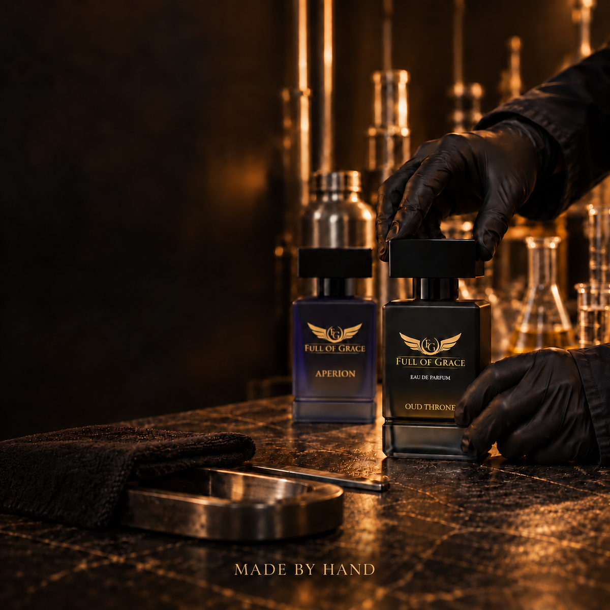 FULL OF GRACE beard oil being hand-blended in small batches