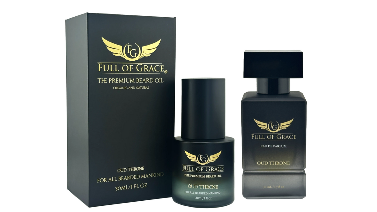 Oud Throne Beard Oil and Eau de Parfum grooming set by FULL OF GRACE