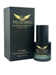 Oud Throne beard oil 30ml pump bottle by Full of Grace, made with organic and natural oils, front view